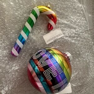 Rainbow Holiday Lane Glass Ornament and Candy Cane Set